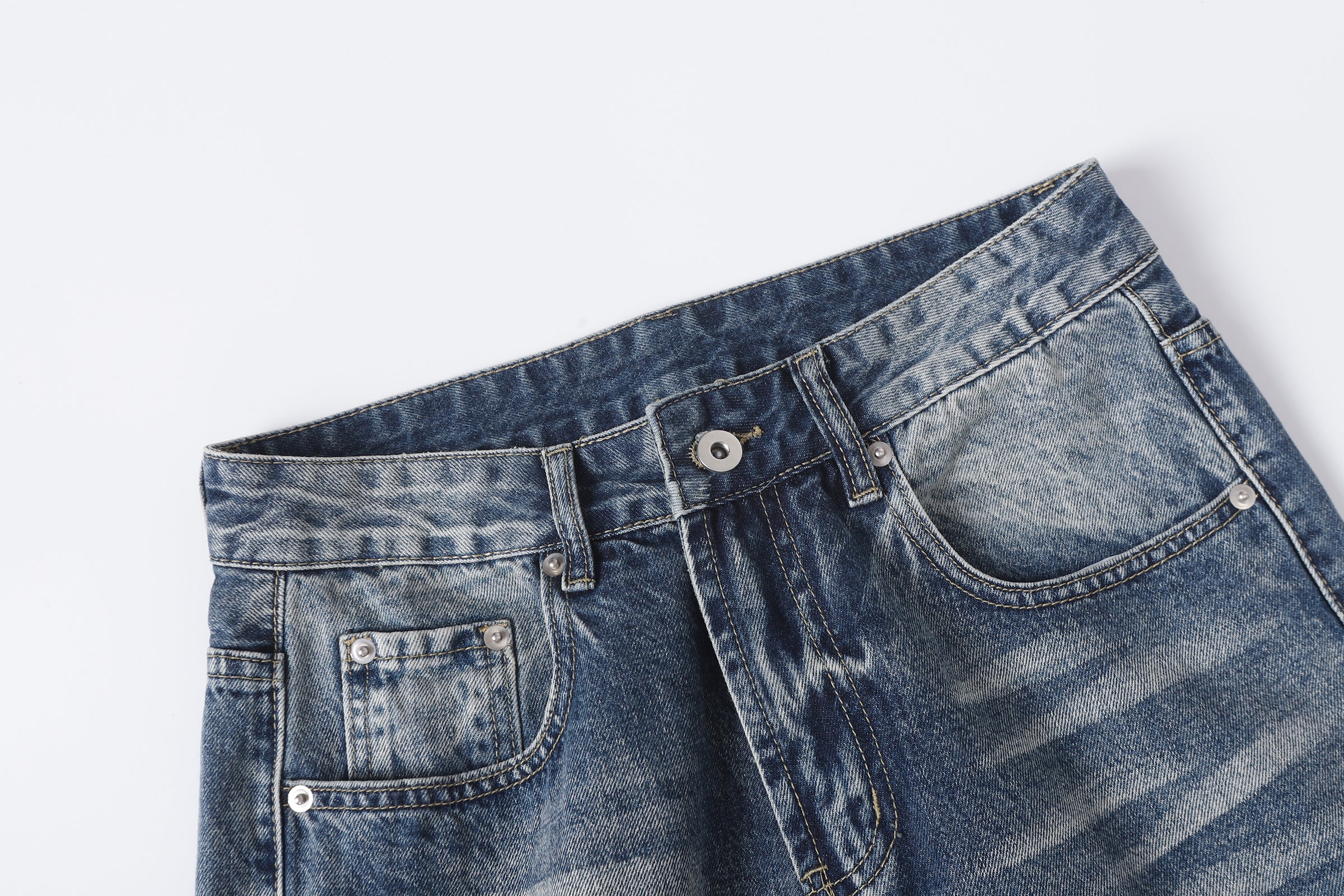 DONOTLOGO Retro Blue Baggy Denim Pants | Unisex Y2K Wide Leg Trousers with Natural Whiskering & Fade | High Street Relaxed Fit Bottoms