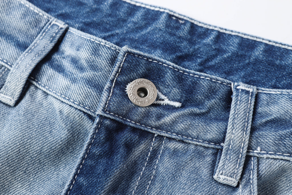 DONOTLOGO Retro Blue Baggy Denim Pants | Unisex Y2K Wide Leg Trousers with Natural Whiskering & Fade | High Street Relaxed Fit Bottoms