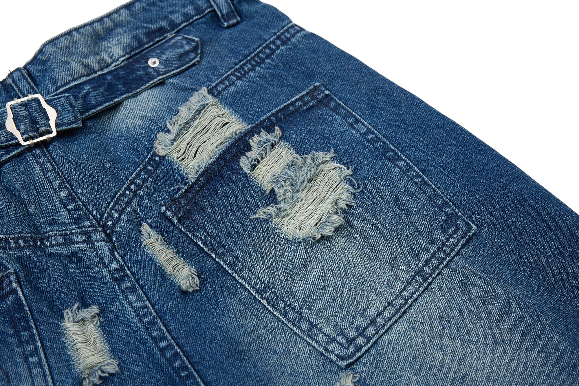 DONOTLOGO Heavy Distressed Wide-Leg Denim | Unisex Y2K Ripped Baggy Jeans | Vintage Blue High Street Oversized Trousers