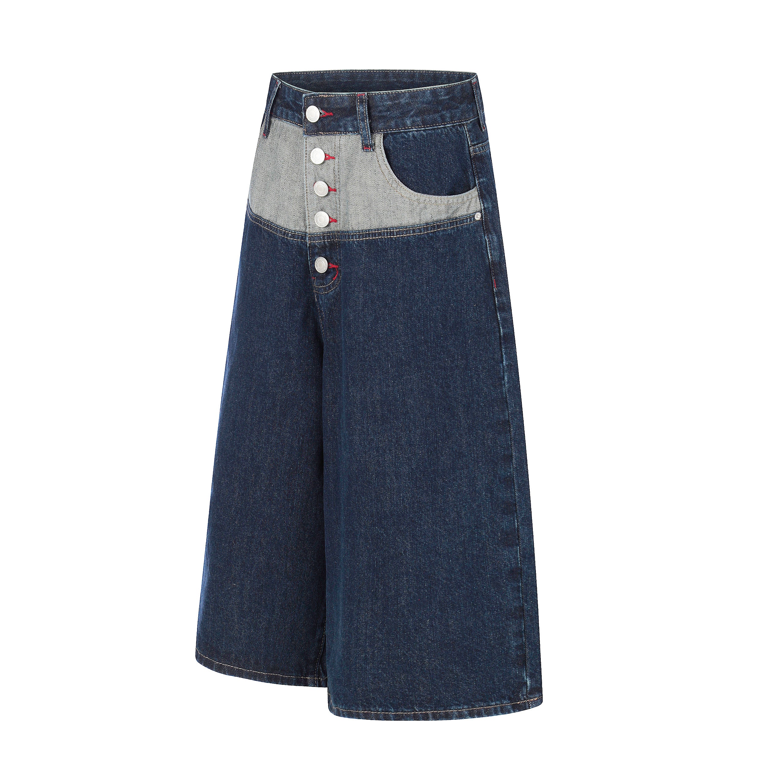 DONOTLOGO Vintage Denim Revival Collection | Unisex Relaxed Fit Patchwork Cropped Pants | Bold Contrast Stitching & Button-Fly Detail with Vintage Wash Finish