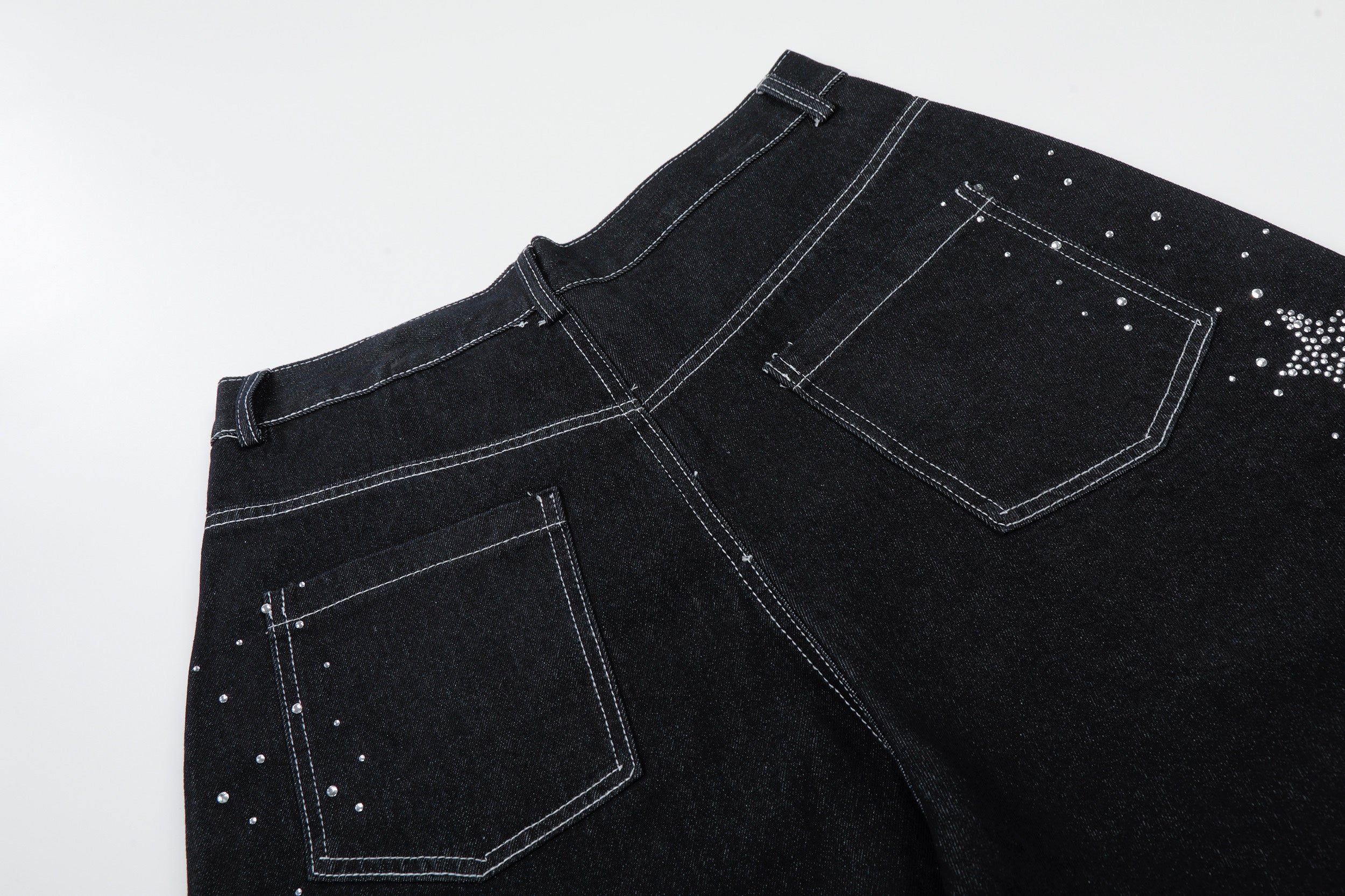 Unisex Street Style Rhinestone Distressed Washed Denim Jeans