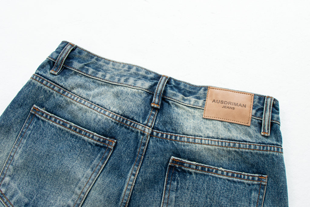 Vintage Distressed Straight-Leg Denim Jeans