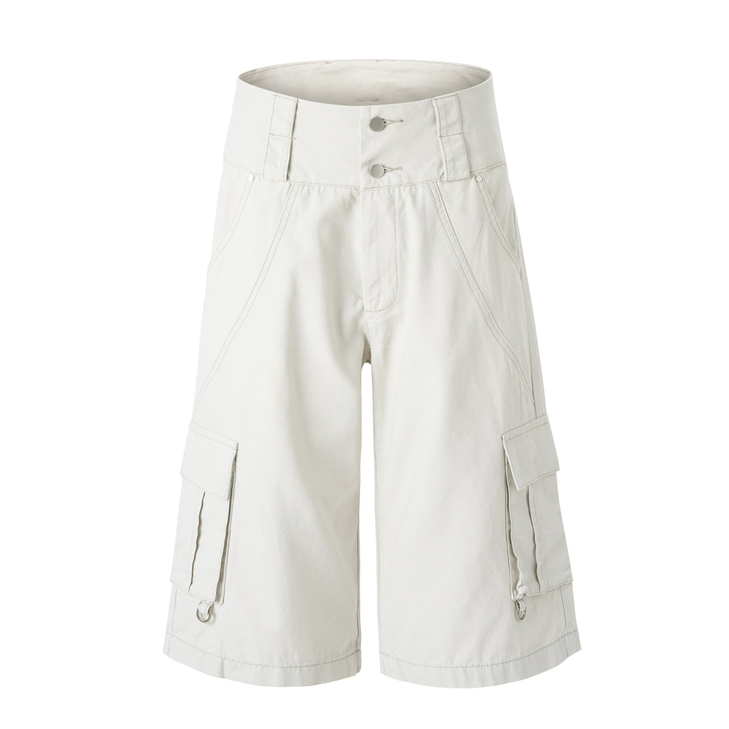 DONOTLOGO Retro Double Waistband Baggy Cargo Jorts | Unisex Y2K Wide Leg Cropped Pants | High Street Summer Bottoms