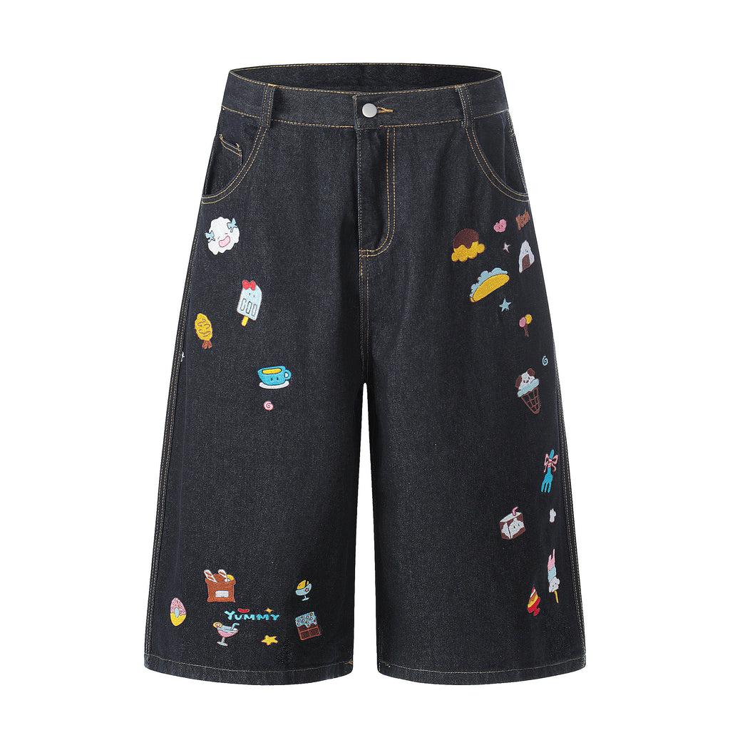 Unisex Cartoon Embroidered Denim
