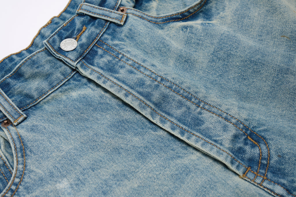 DONOTLOGO Street Art Revival Collection | Unisex Relaxed Fit Denim Shorts | Bold Paint Splatter Seaming & Faded Wash Finish with Classic Cotton Denim Fabric