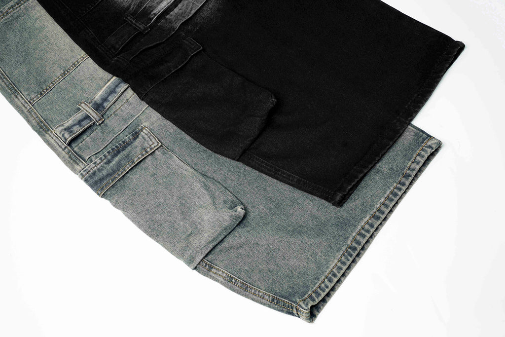 DONOTLOGO Deconstructed Arc Seam Denim - Oversized Patchwork Cargo Pants with Distressed Wash - Avant-Garde Wide Leg Trousers for Men
