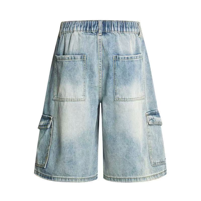 DONOTLOGO Heavy Distressed Cargo Denim Pants | Unisex Y2K Oversized 5-Inch Trousers | Vintage Military High Street Baggy Shorts