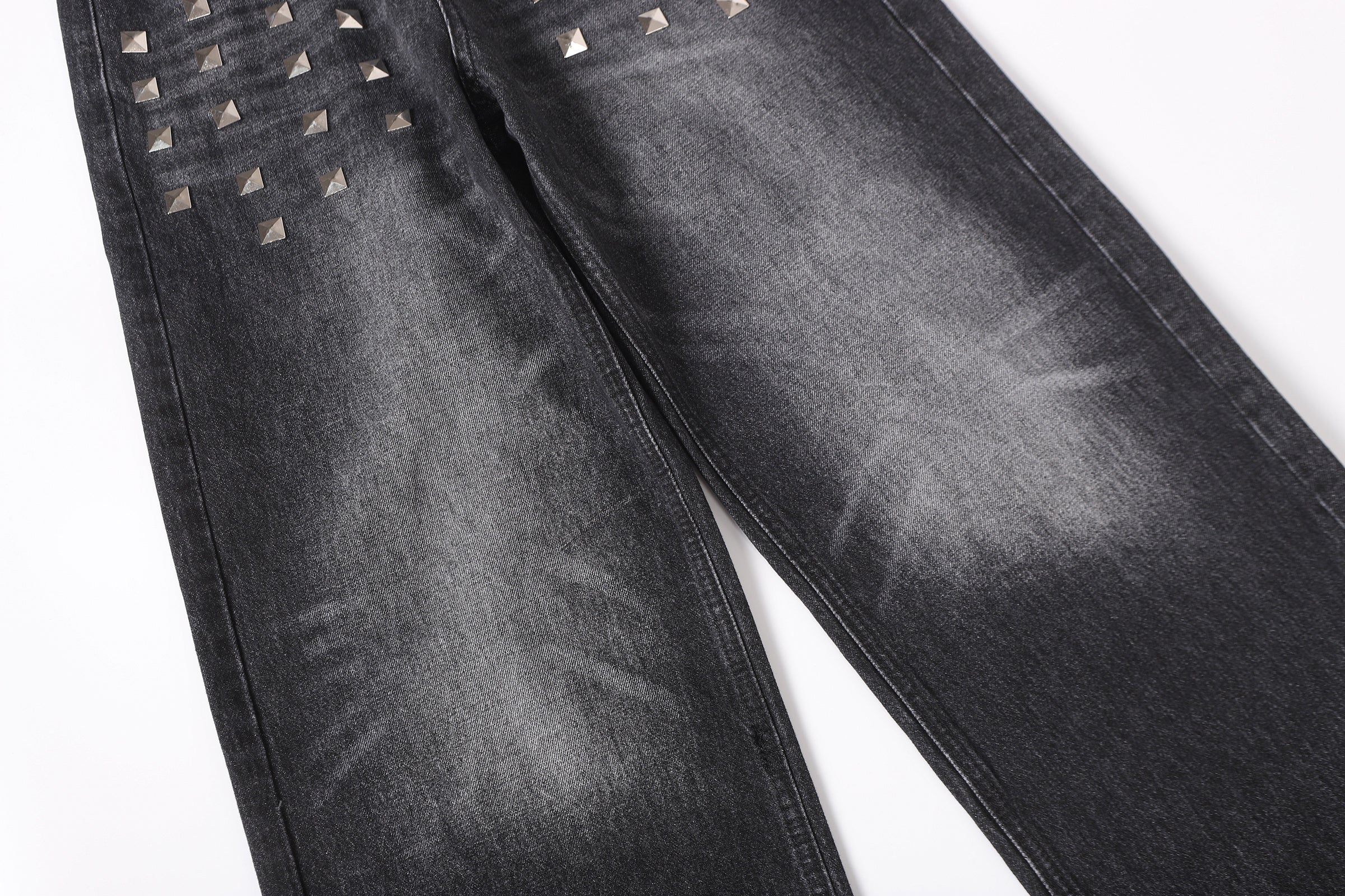 DONOTLOGO Deconstructed Black Baggy Denim Pants | Unisex Y2K Wide Leg Trousers with Bold Metal Studs | High Street Relaxed Fit Bottoms
