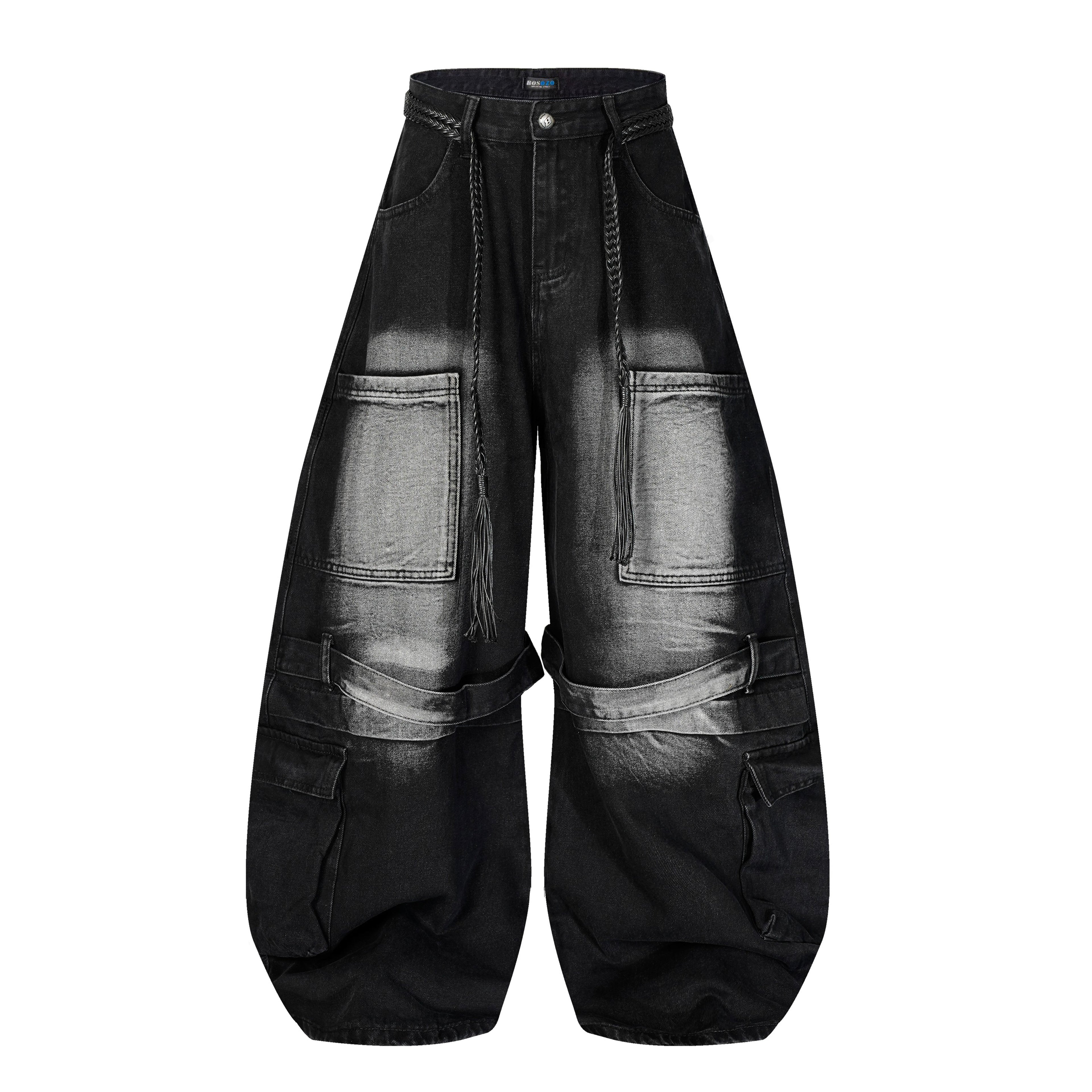 DONOTLOGO Deconstructed Arc Seam Denim - Oversized Patchwork Cargo Pants with Distressed Wash - Avant-Garde Wide Leg Trousers for Men