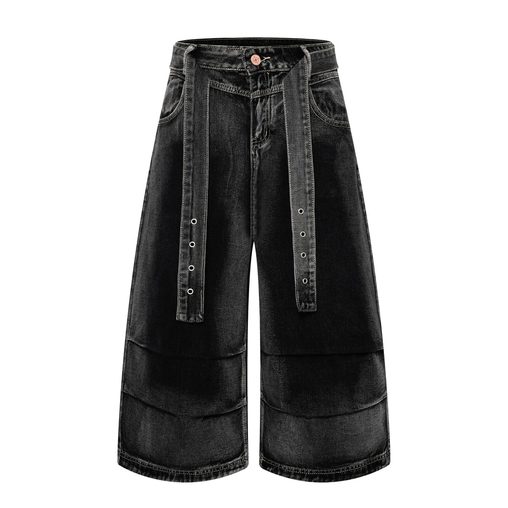 DONOTLOGO Heavy Acid Wash Baggy Cargo Jorts | Unisex Y2K Wide Leg Denim Shorts | Retro High Street Summer Bottoms