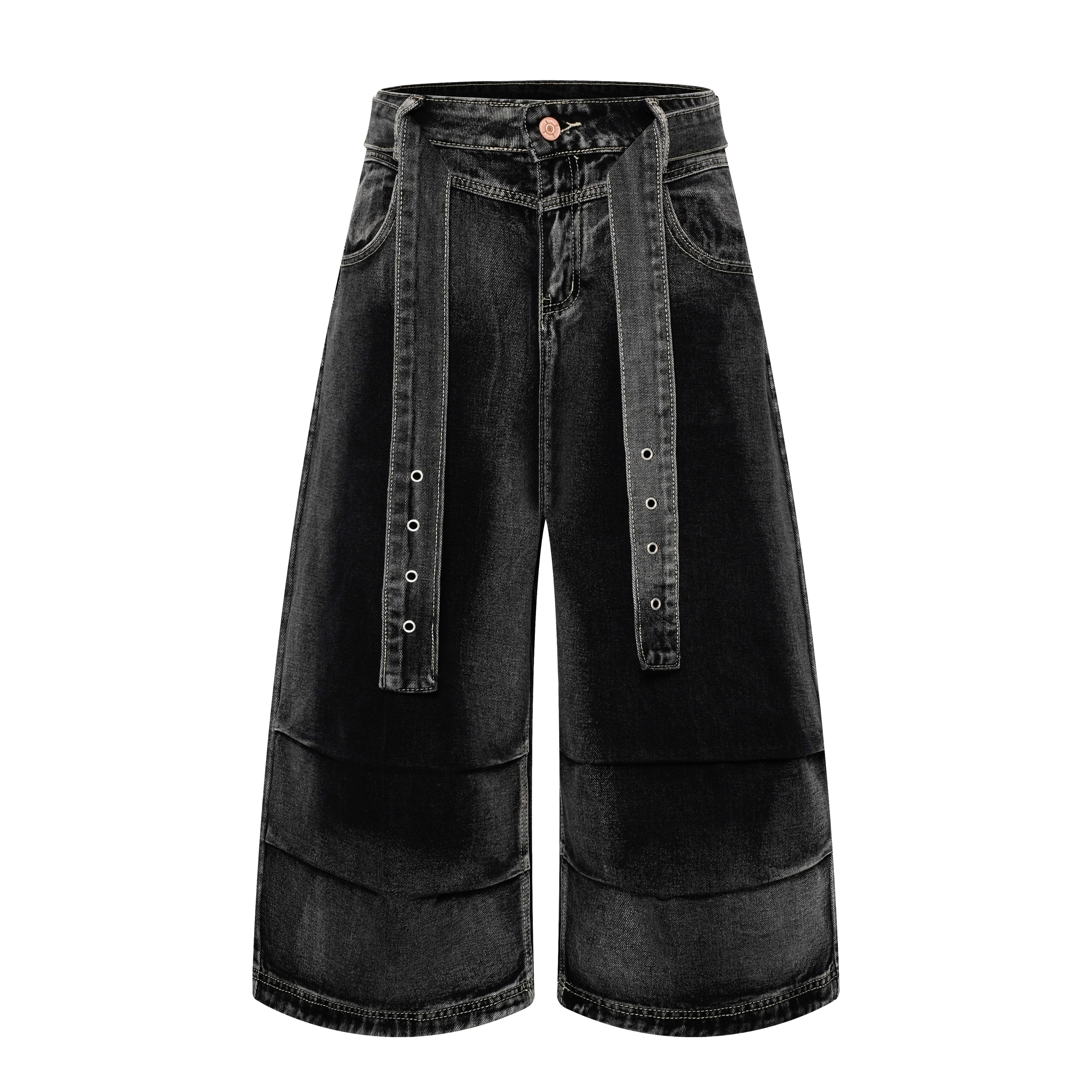 DONOTLOGO Heavy Acid Wash Baggy Cargo Jorts | Unisex Y2K Wide Leg Denim Shorts | Retro High Street Summer Bottoms