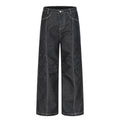 DONOTLOGO Deconstructed Black Baggy Denim Pants | Unisex Y2K Wide Leg Trousers with Bold White Stitching | High Street Relaxed Fit Bottoms
