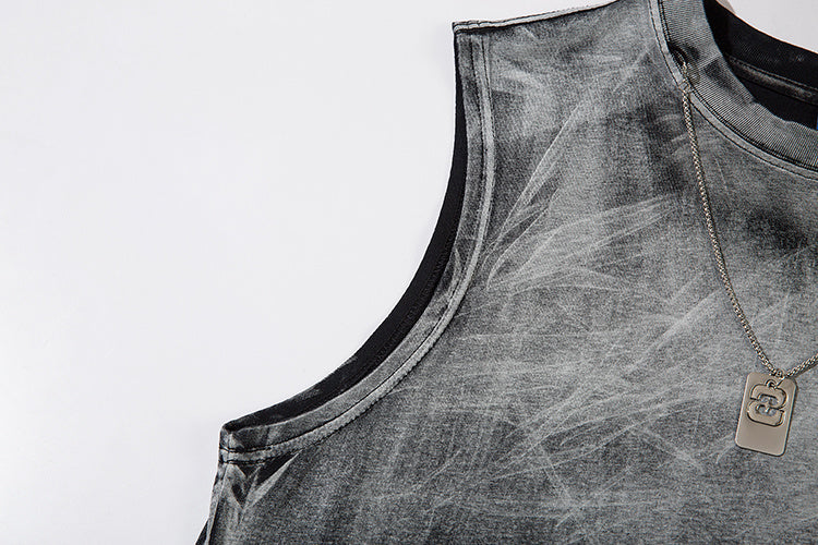 DONOTLOGO Heavy Gradient Washed Sleeveless Tank | Unisex Y2K Oversized Distressed Vest | Vintage High Street Raw Edge Top