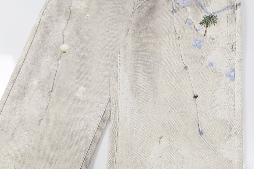 DONOTLOGO Unisex Off-White Distressed Wide-Leg Pants | Paint Splatter, Loose Fit | Summer Streetwear Must-Have