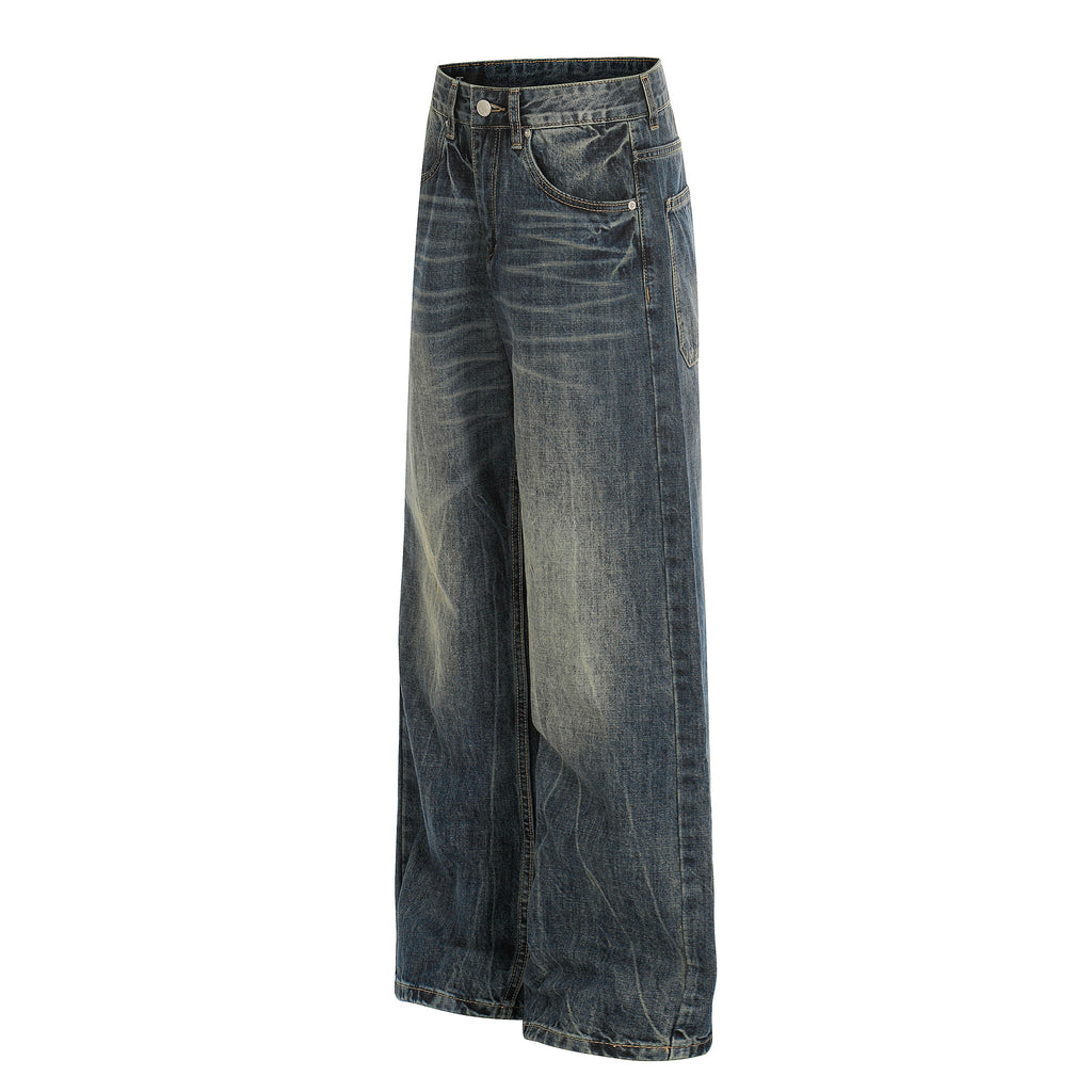 DONOTLOGO Urban Heritage Collection | Unisex Oversized Cat Whisker Denim | Retro Aesthetic High-Rise Wide-Leg Bottoms with Authentic Fade Detail