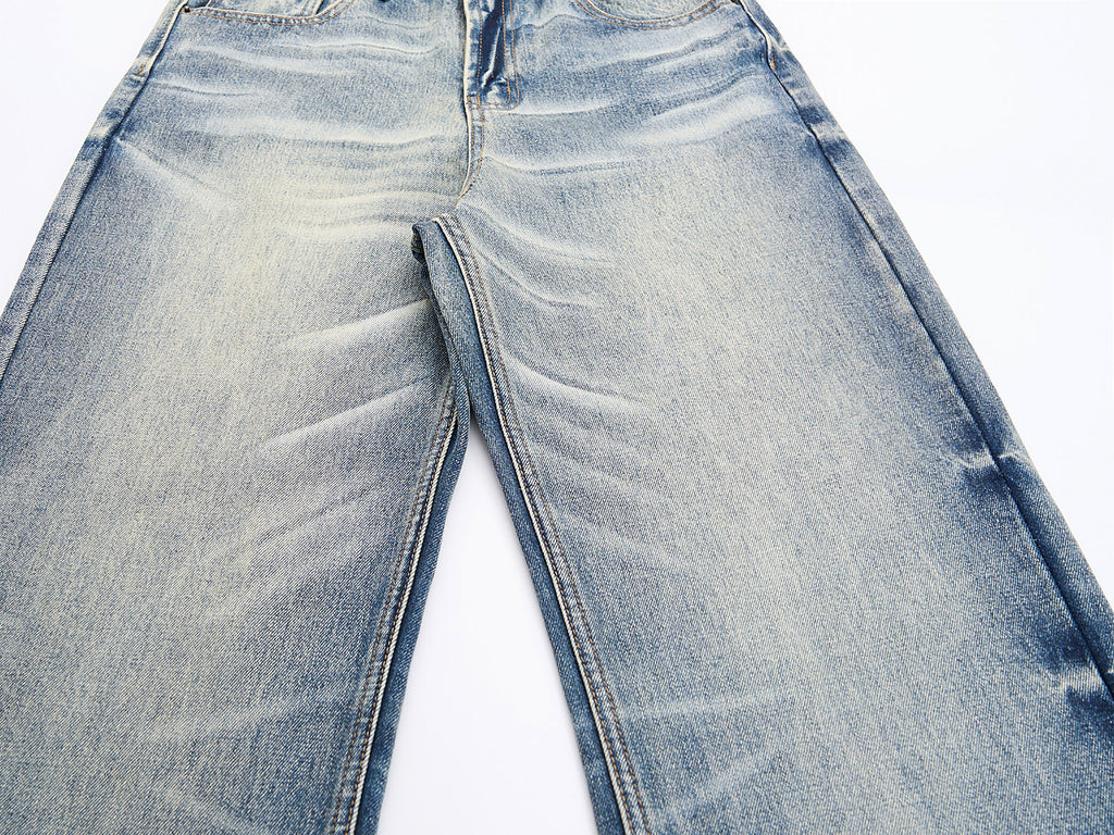 DONOTLOGO Oversized Light Wash Denim Jeans - Unisex Baggy Trousers with Distressed Whisker Effect - Edgy Streetwear Bottom with Wide Leg Silhouette & Raw Hem