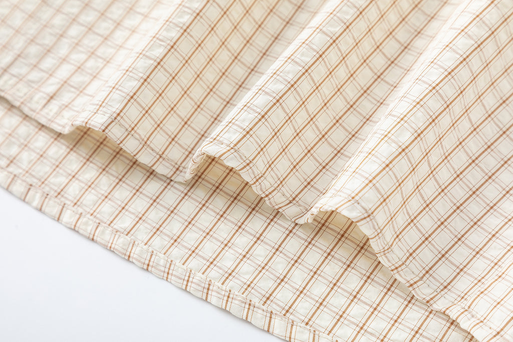 DONOTLOGO Unisex Plaid Shirt with Denim Collar | Colorblock Design, Loose Fit | Japanese Preppy Summer Essential
