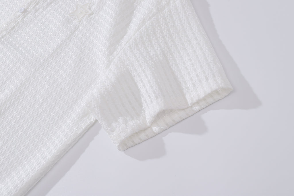 DONOTLOGO Waffle Knit Shirt | Star Embroidery, Relaxed Fit | Breathable Short Sleeve | Perfect for Summer Layering