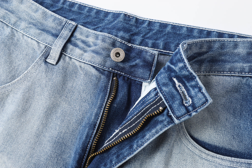 DONOTLOGO Retro Blue Baggy Denim Pants | Unisex Y2K Wide Leg Trousers with Natural Whiskering & Fade | High Street Relaxed Fit Bottoms