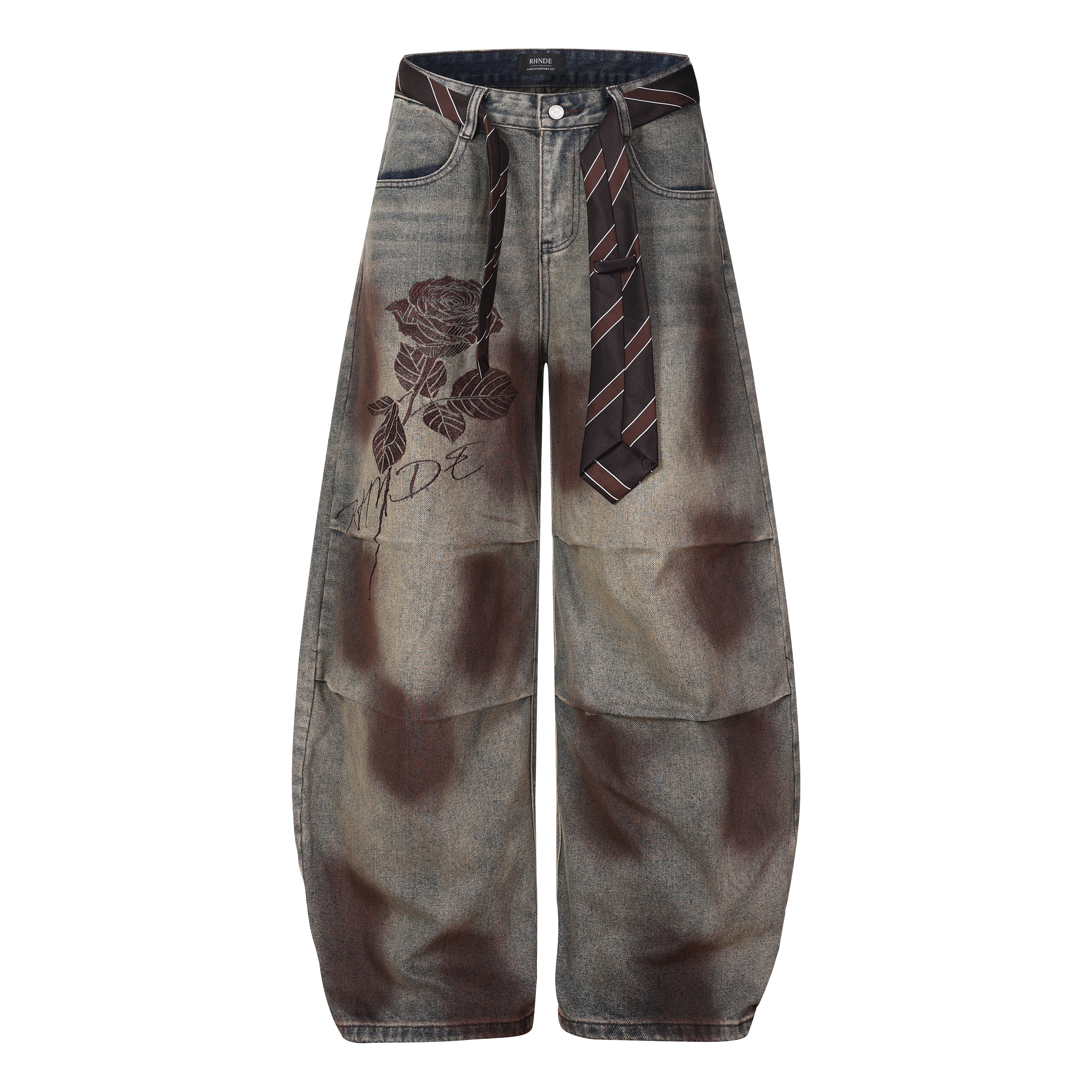 DONOTLOGO Urban Streetwear Collection | Unisex Relaxed Denim Trousers | Bold Rose Motif & High-Rise Silhouette with Premium Cotton Blend