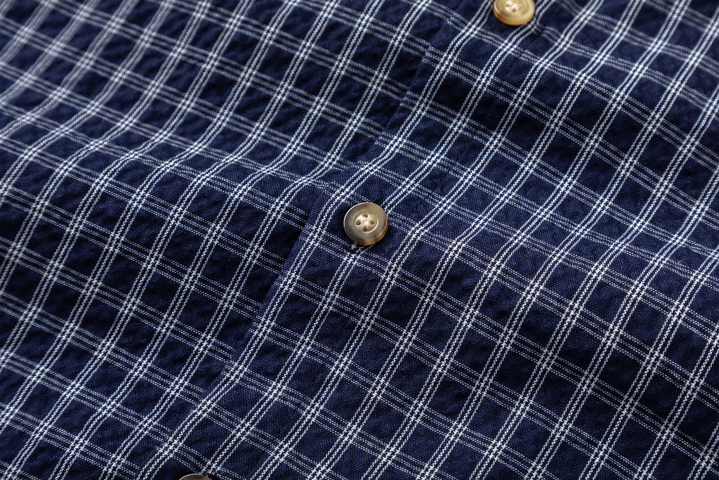 DONOTLOGO Unisex Dark Blue Plaid Shirt | Loose Fit, Japanese Retro Style | Summer Essential