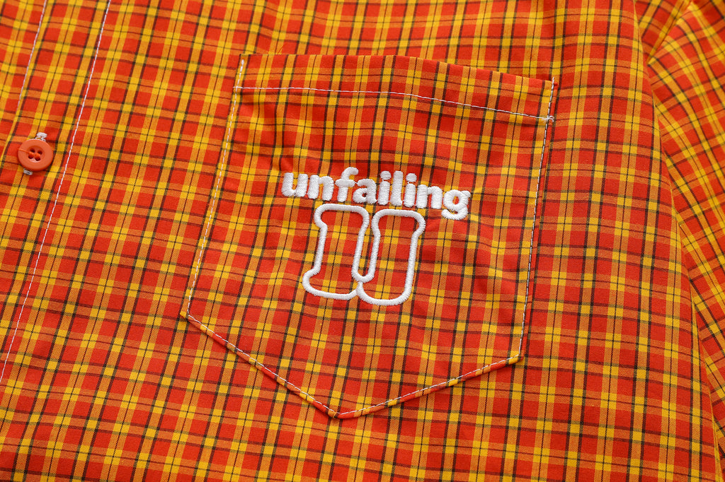 DONOTLOGO Unfailing Retro Grid Shirt | Unisex Oversized Summer Streetwear | Orange Tartan Embroidery Tee