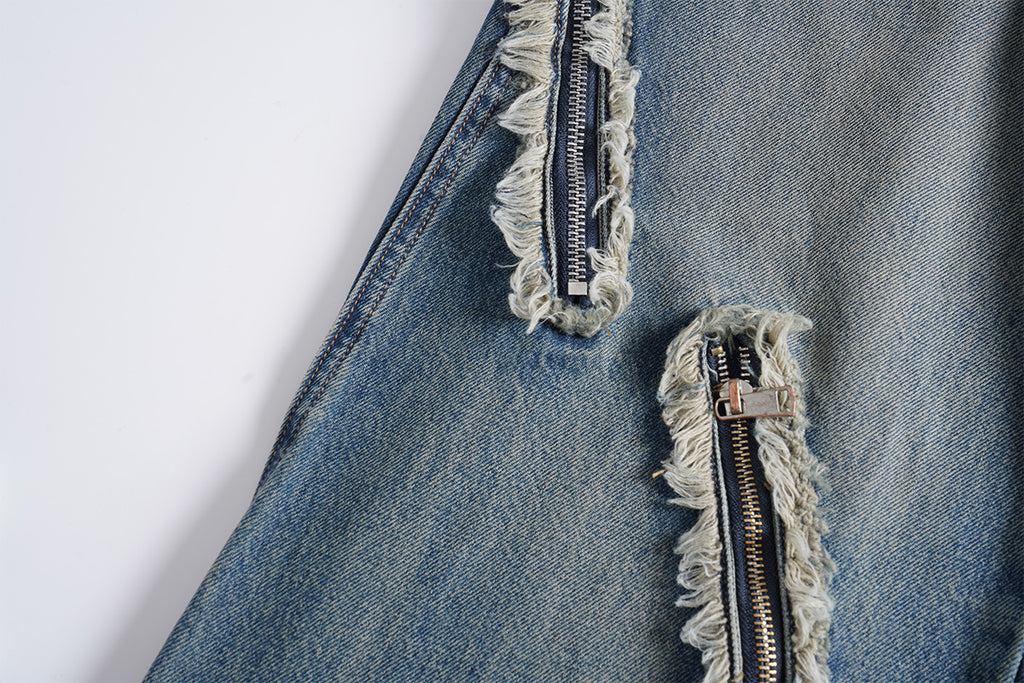 Vintage Washed Zippered Jeans