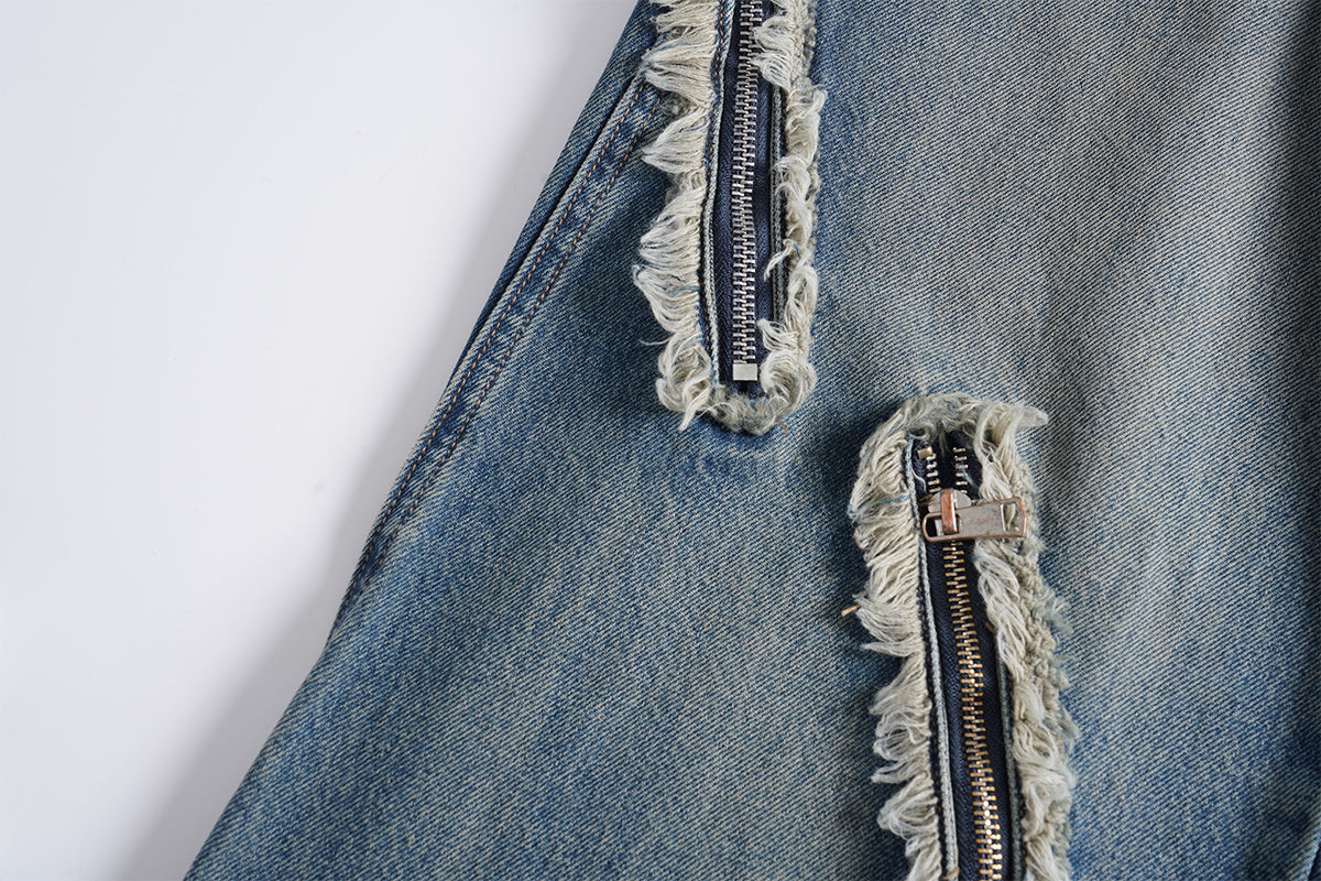 Vintage Washed Zippered Jeans