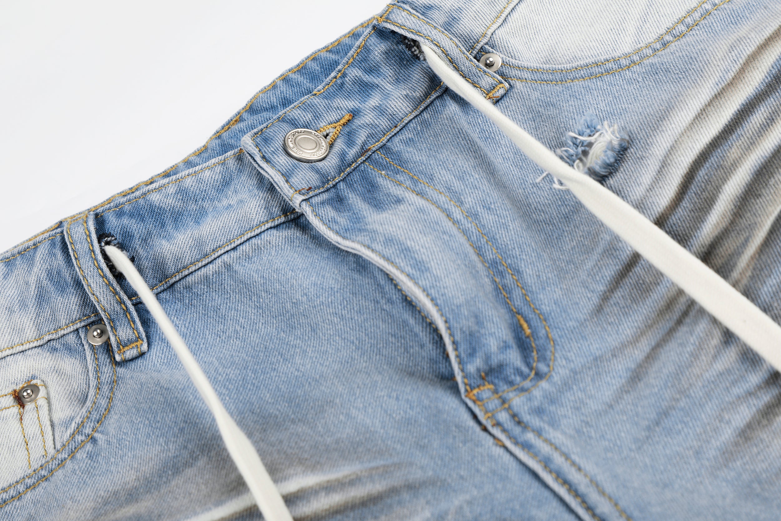 DONOTLOGO Urban Streetwear Collection | Unisex Relaxed Fit Denim Shorts | Bold Ripped Motif & Drawstring Detail with Classic Cotton Denim Fabric