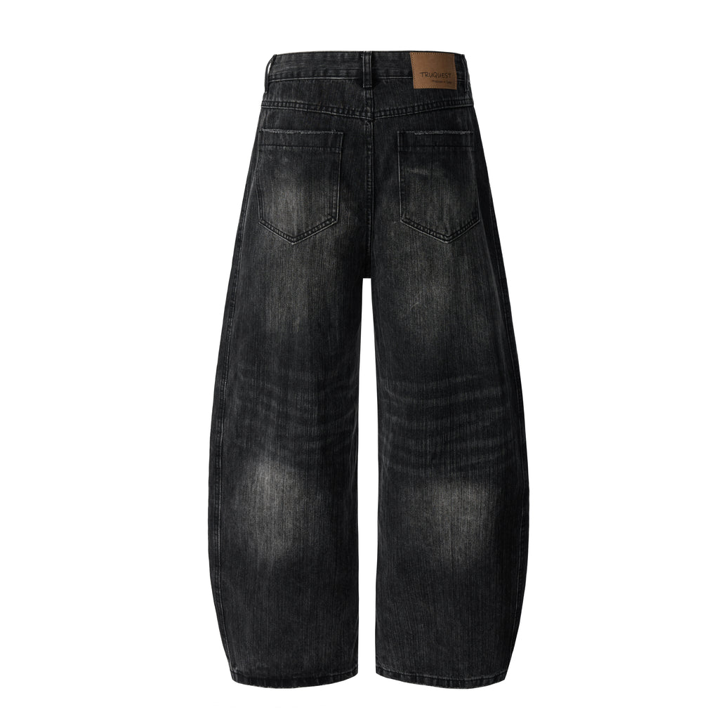 DONOTLOGO Oversized Black Acid Wash Denim Jeans - Unisex Baggy Trousers with Distressed Whisker Effect - Edgy Streetwear Bottom with Wide Leg Silhouette & Raw Hem
