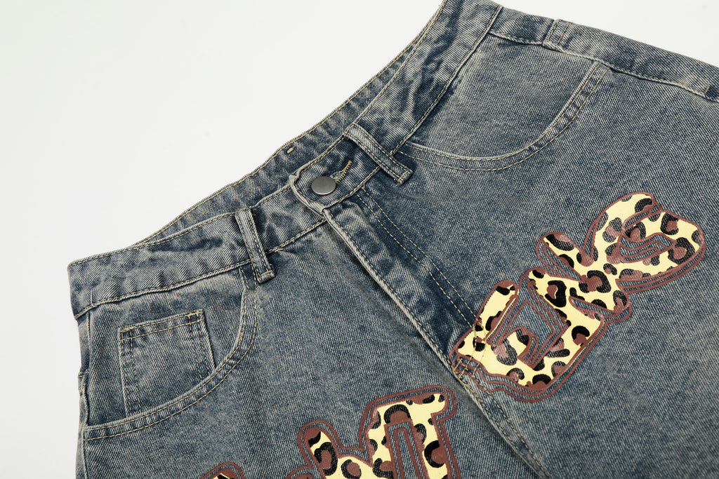 DONOTLOGO Urban Streetwear Collection | Unisex Relaxed Silhouette Jeans | Bold Leopard Star Motif & Soft Denim Fabric