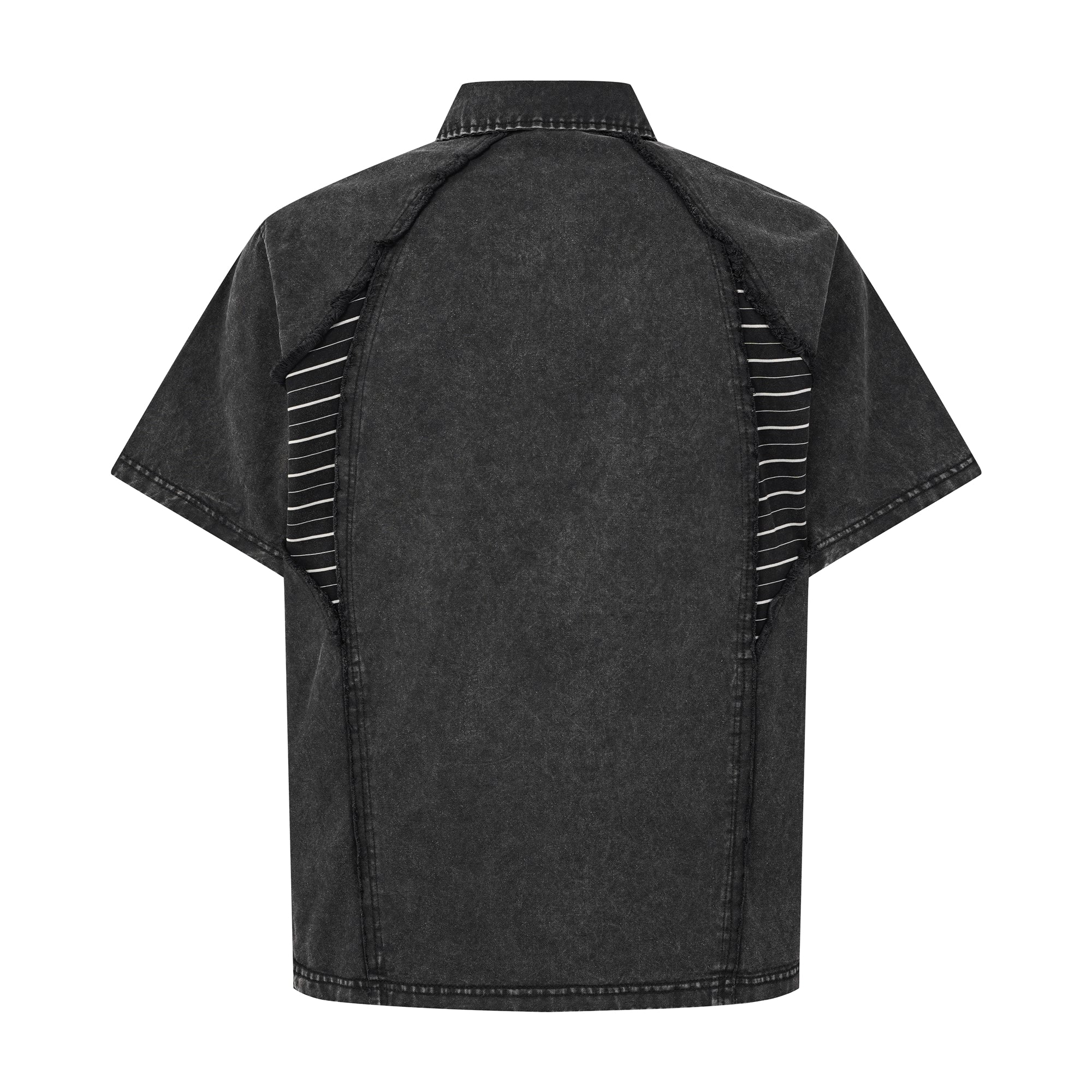 DONOTLOGO Industrial Edge Collection | Unisex Relaxed Fit Deconstructed Polo | Bold Diagonal Striped Seaming & Faded Wash Finish with Heavyweight Cotton Fabric