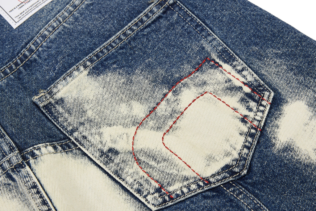 Unisex Eyelet Splashed Design Denim Jeans