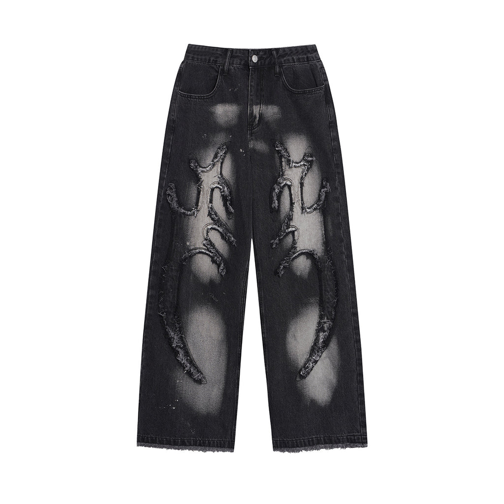 Unisex Letter Print Jeans