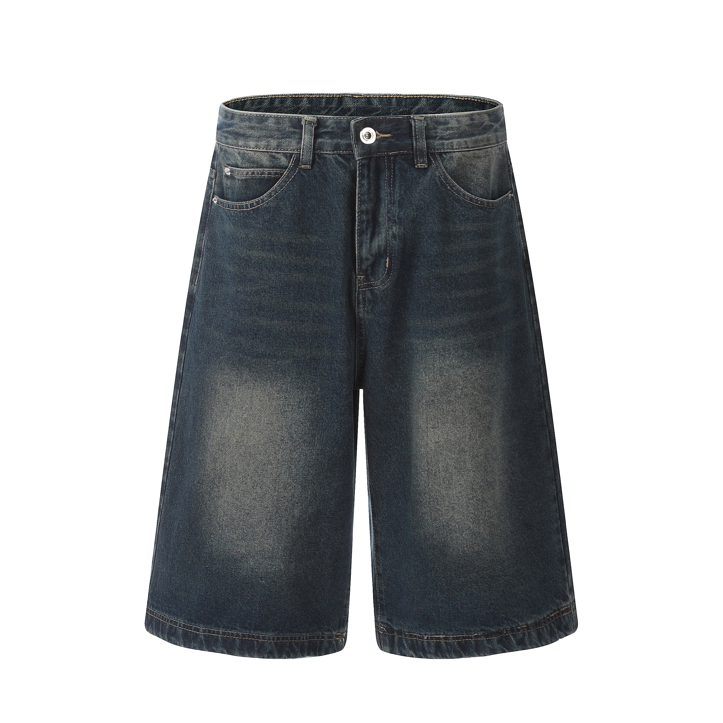DONOTLOGO Sun-Faded Baggy Denim Jorts - Unisex Vintage Washed Streetwear Shorts - Edgy Oversized Bottom with Raw Hem & Distressed Pockets