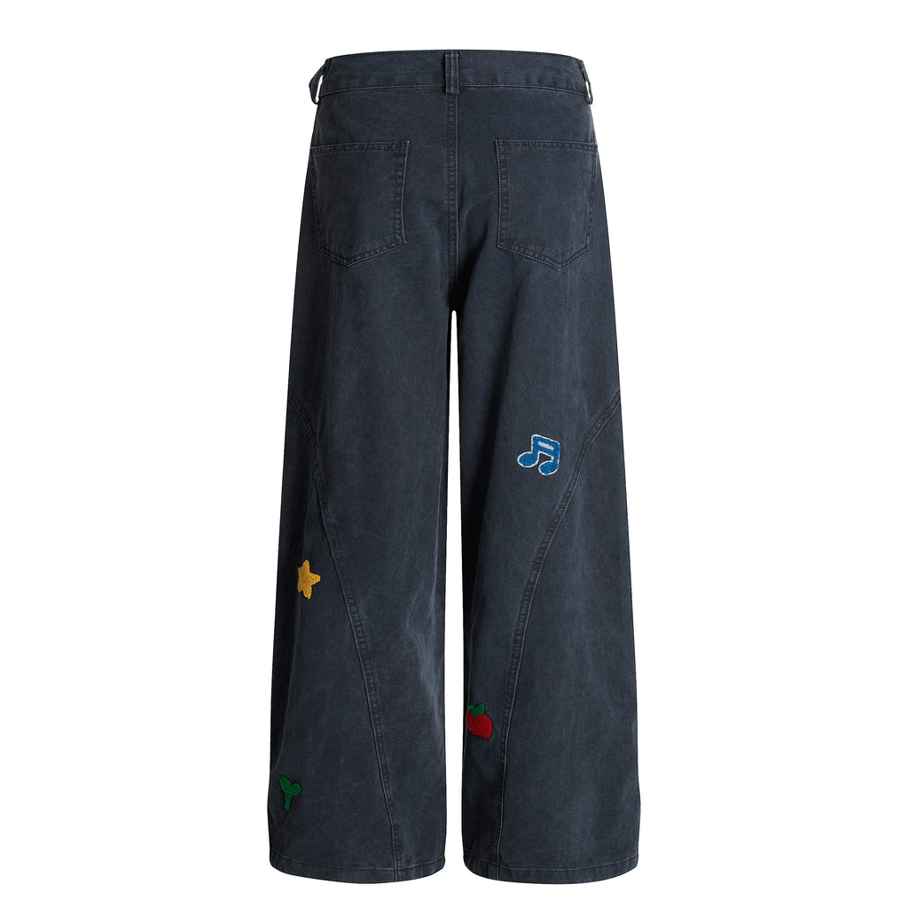 DONOTLOGO Urban Streetwear Collection | Unisex Relaxed Silhouette Cargo Pants | Bold Rainbow & Puppy Motif & Soft Denim Fabric