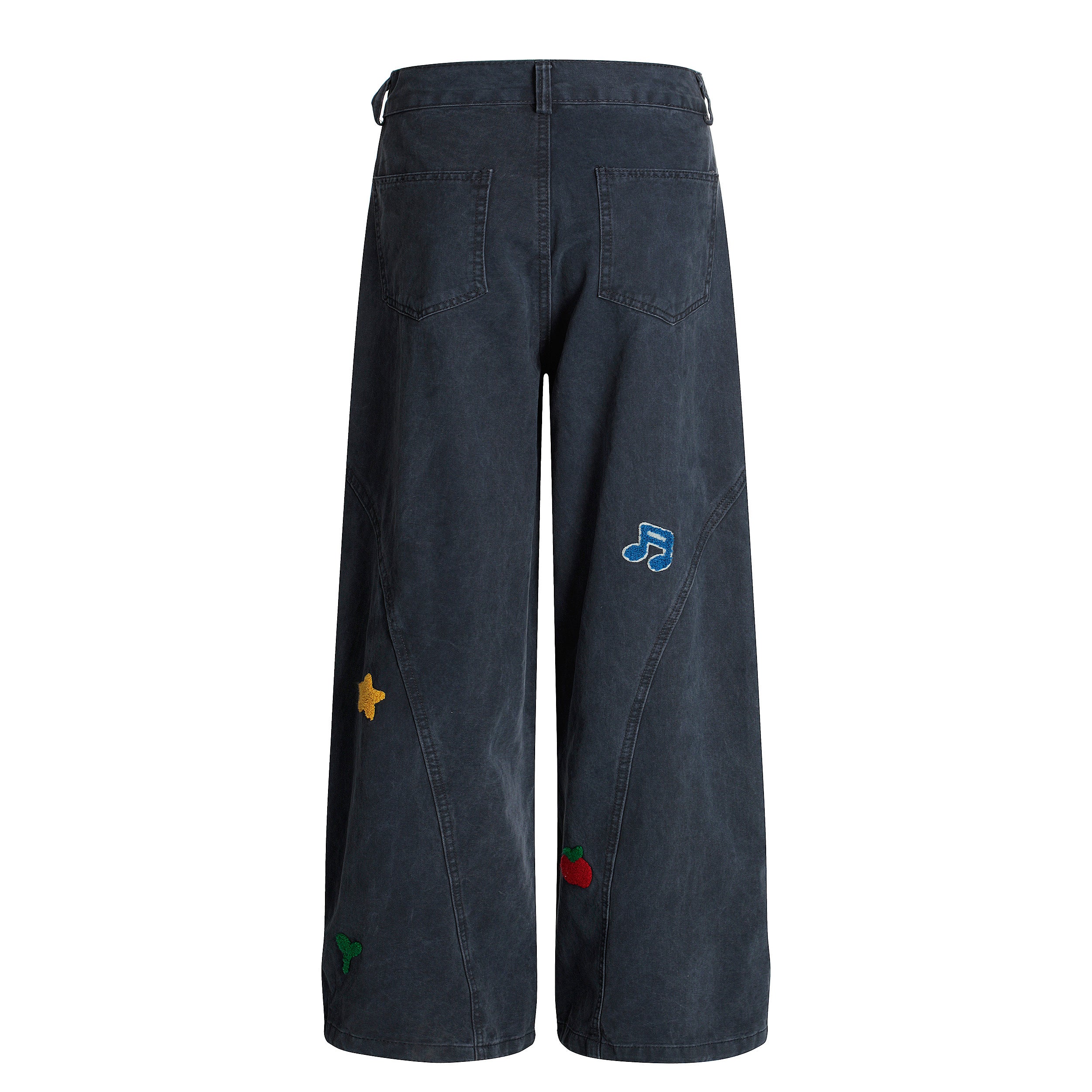 DONOTLOGO Urban Streetwear Collection | Unisex Relaxed Silhouette Cargo Pants | Bold Rainbow & Puppy Motif & Soft Denim Fabric