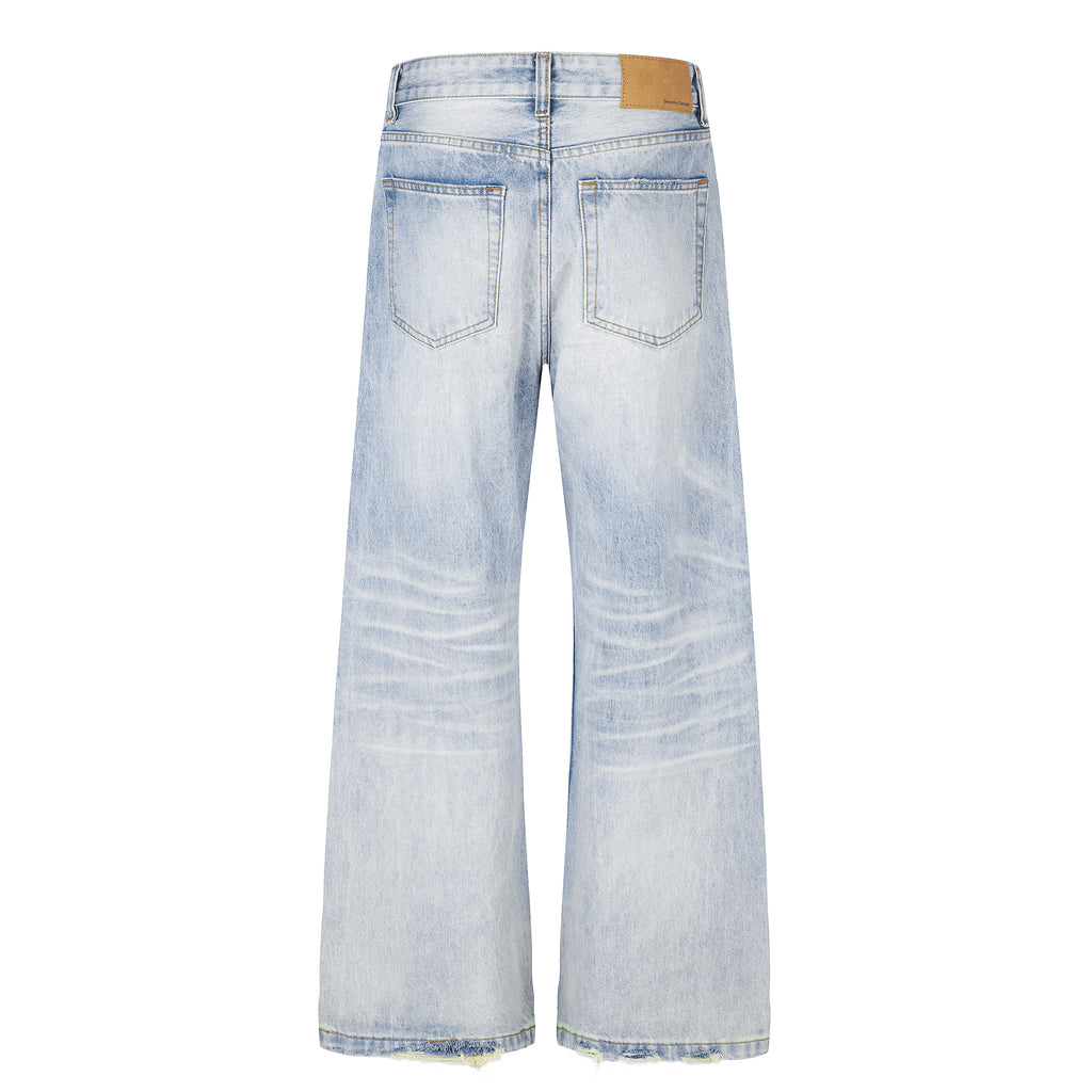DONOTLOGO Urban Heritage Collection | Unisex Oversized Cat Whisker Denim | Retro Aesthetic High-Rise Wide-Leg Bottoms with Authentic Fade Detail