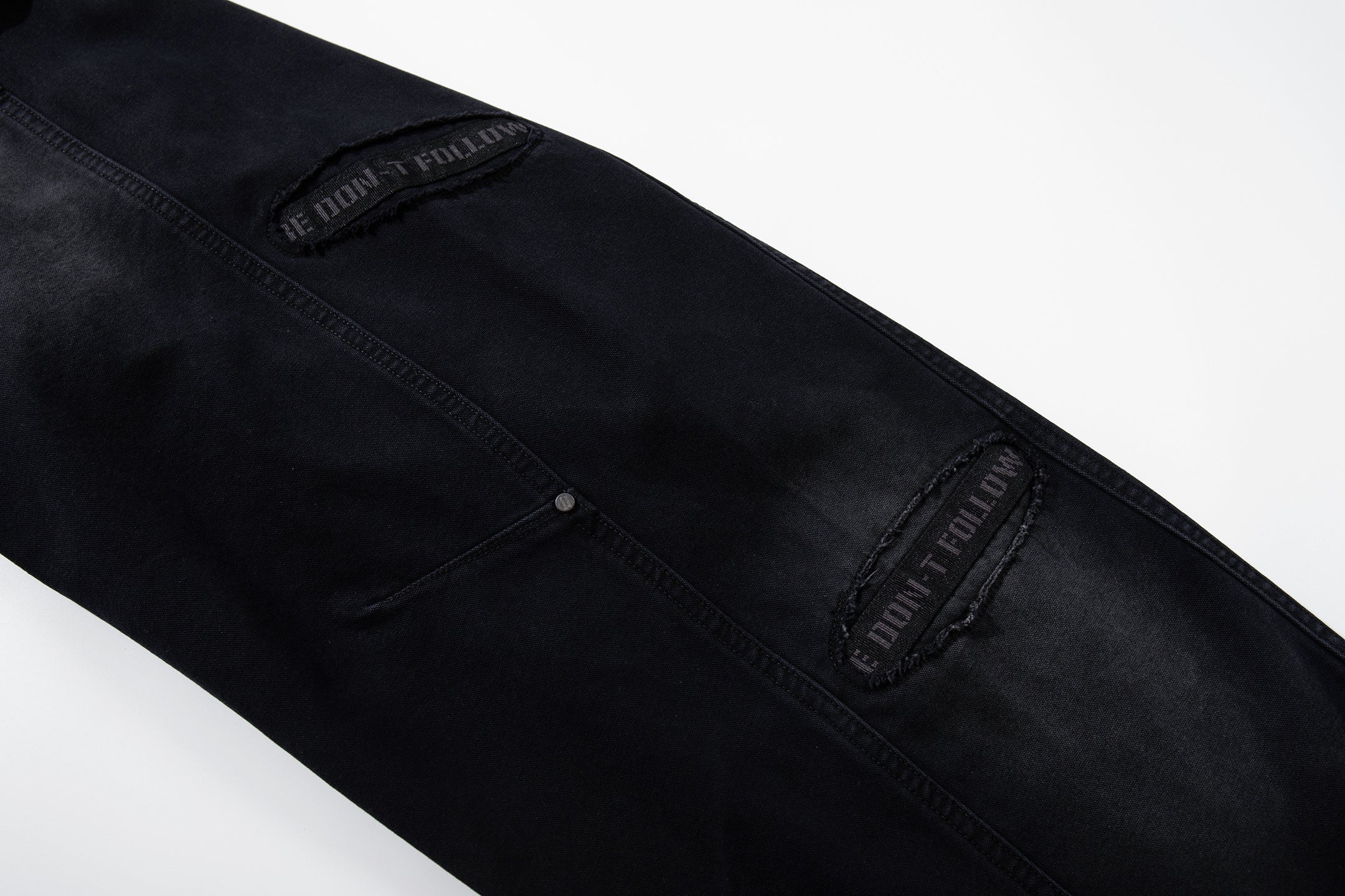 Unisex Distressed Washed Black Drawstring Denim Jeans