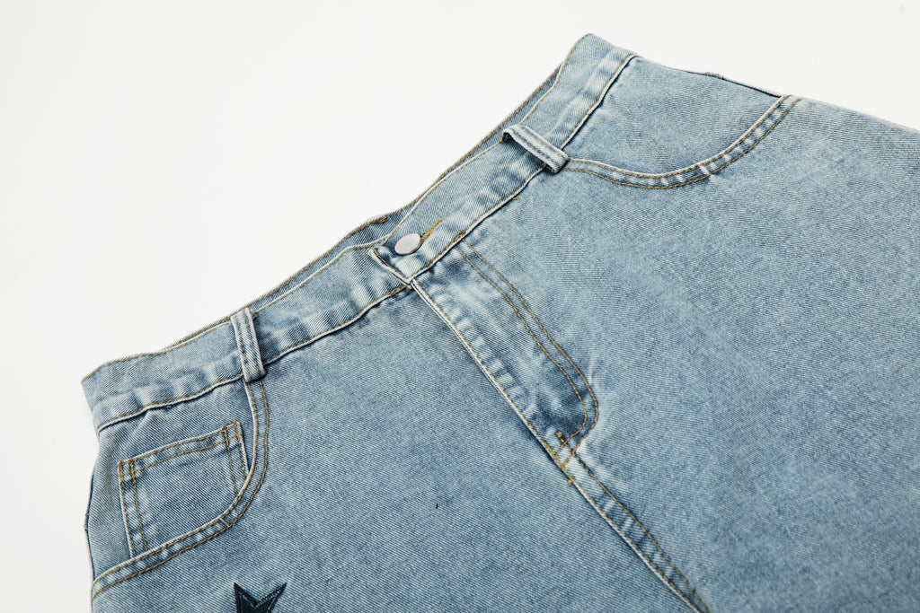 DONOTLOGO Urban Streetwear Collection | Unisex Relaxed Silhouette Jeans | Bold Number & Star Motif & Soft Denim Fabric