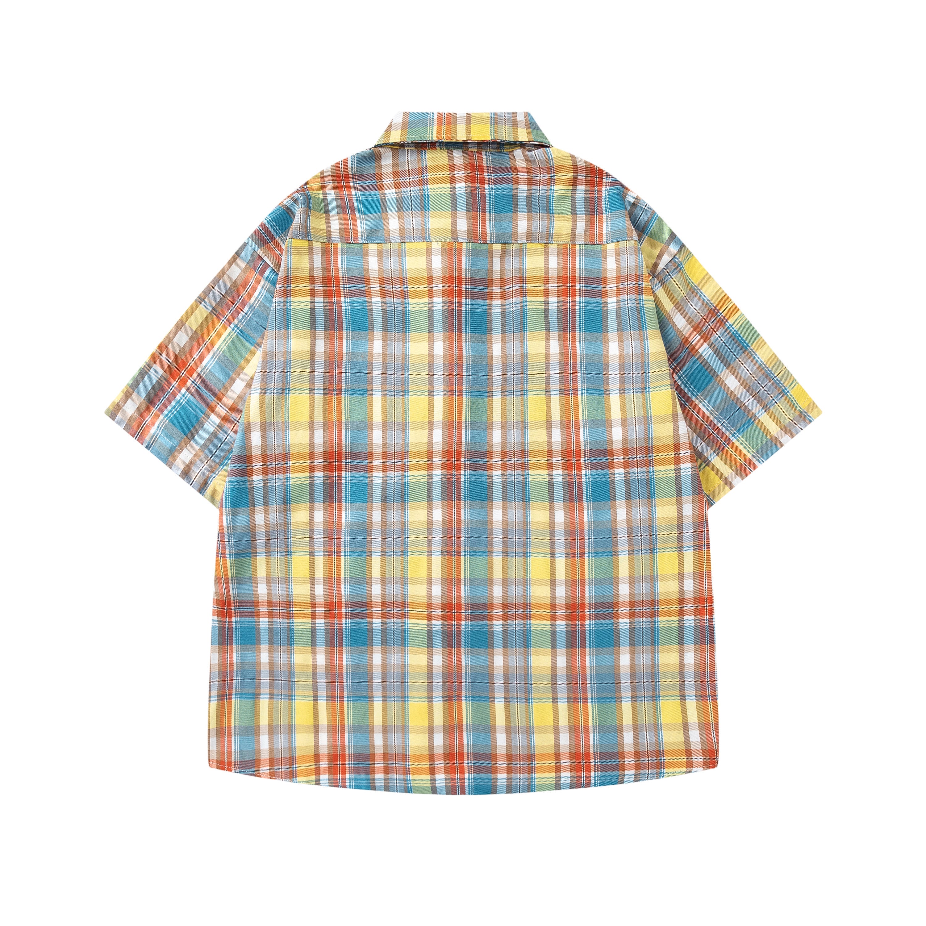DONOTLOGO 100% Cotton Twill | Original Vintage Colorblock Plaid Shirt | Preppy Style, Contrast Tie & Chest Pocket | Comfortable Unisex Summer Shirt