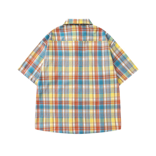 DONOTLOGO 100% Cotton Twill | Original Vintage Colorblock Plaid Shirt | Preppy Style, Contrast Tie & Chest Pocket | Comfortable Unisex Summer Shirt