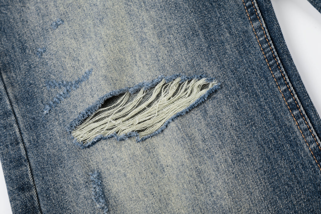 DONOTLOGO Urban Heritage Collection | Unisex Oversized Cat Whisker Ripped Denim | Retro Aesthetic High-Rise Wide-Leg Bottoms with Authentic Fade Detail