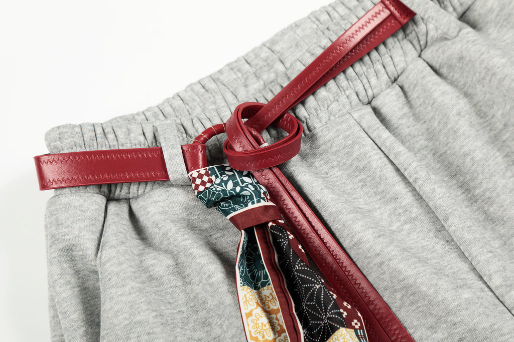 DONOTLOGO Urban Streetwear Collection | Unisex Relaxed Silhouette Sweatpants | Bold Patchwork Scarf Motif & Soft Cotton Knit Fabric