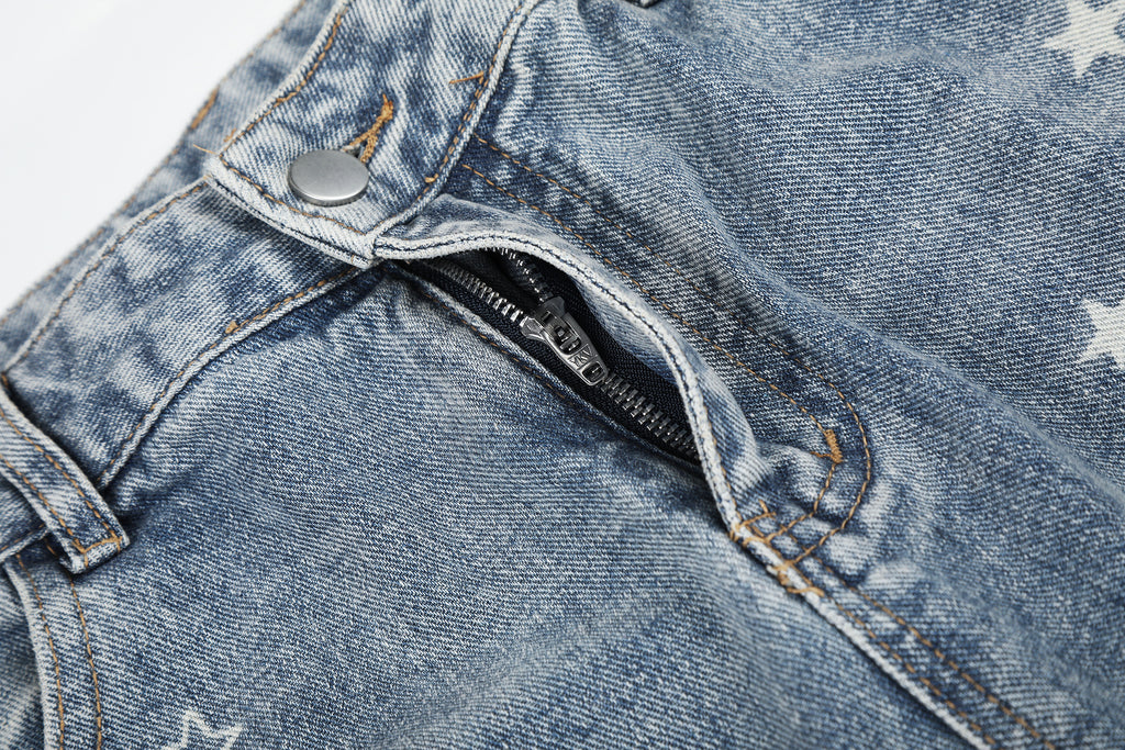 DONOTLOGO Urban Edge Collection | Unisex Relaxed Fit Denim Jeans | Bold Star Embroidery & Ripped Wash Finish with Classic Cotton Denim Fabric