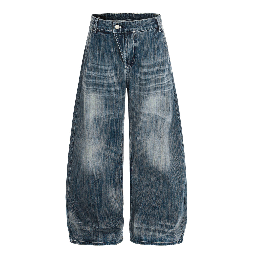 DONOTLOGO Urban Heritage Collection | Unisex Oversized Washed Denim | Retro Aesthetic High-Rise Wide-Leg Bottoms with Authentic Cat Whisker & Bamboo Detail