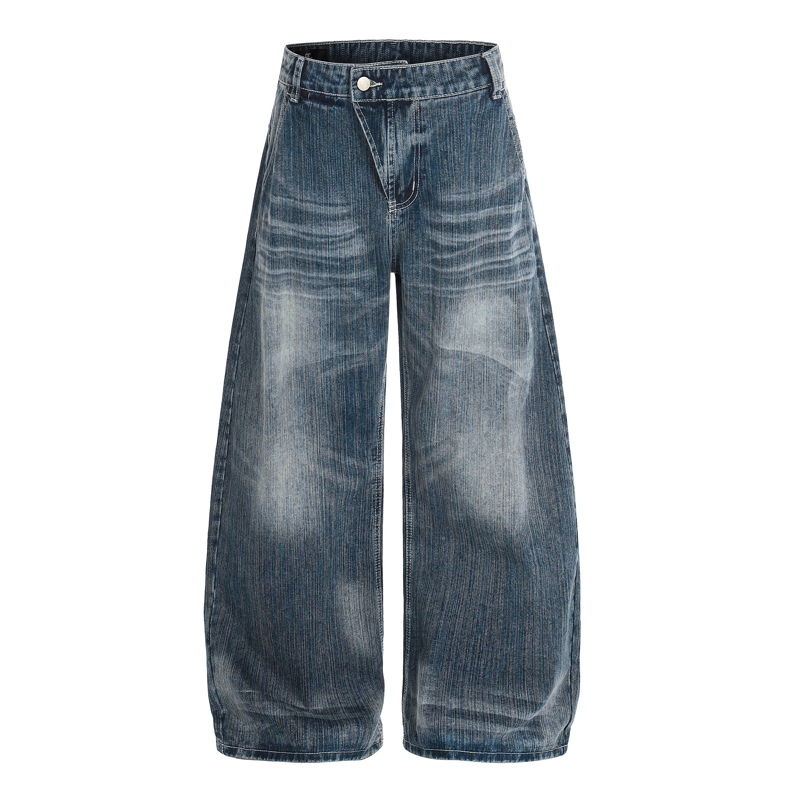 DONOTLOGO Urban Heritage Collection | Unisex Oversized Washed Denim | Retro Aesthetic High-Rise Wide-Leg Bottoms with Authentic Cat Whisker & Bamboo Detail