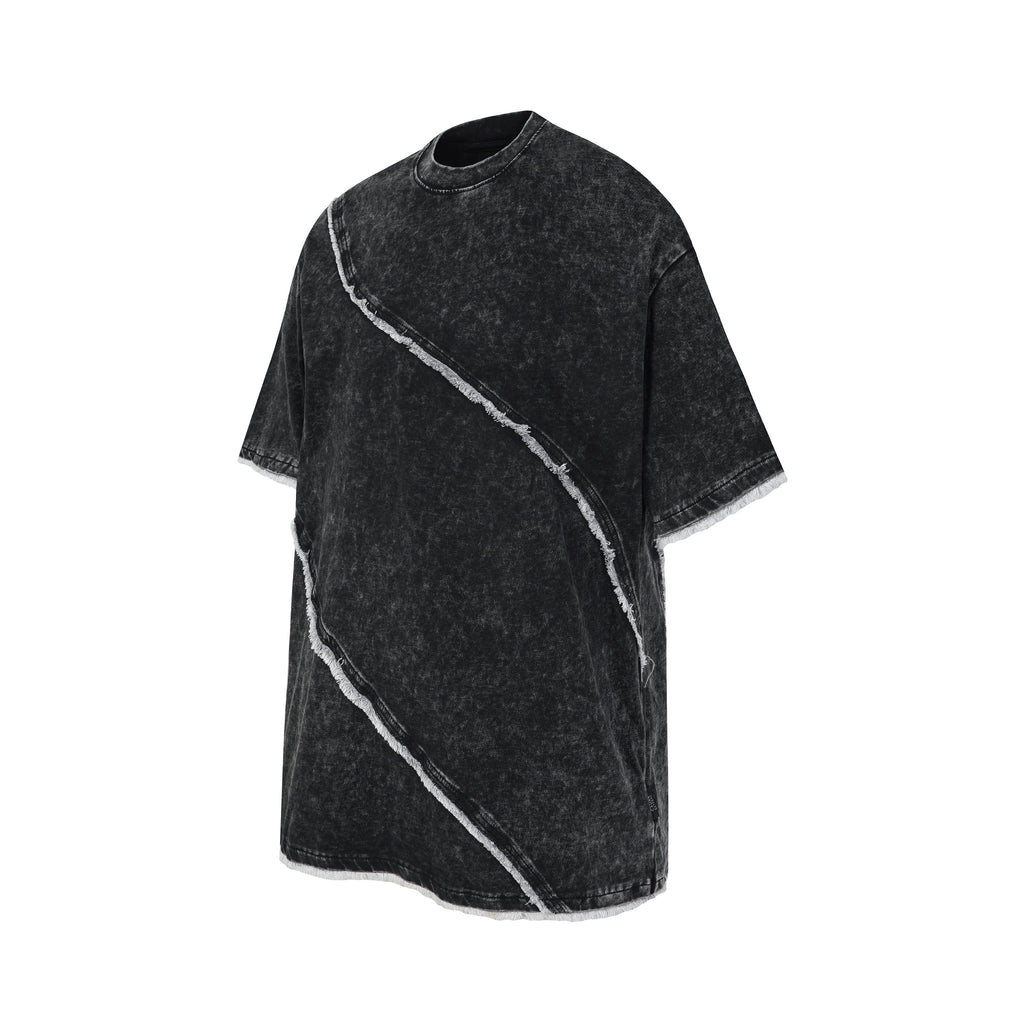 DONOTLOGO Wasteland Revival Collection | Unisex Relaxed Fit Deconstructed Tee | Bold Diagonal Raw Seaming & Faded Wash Finish with Heavyweight Cotton Fabric