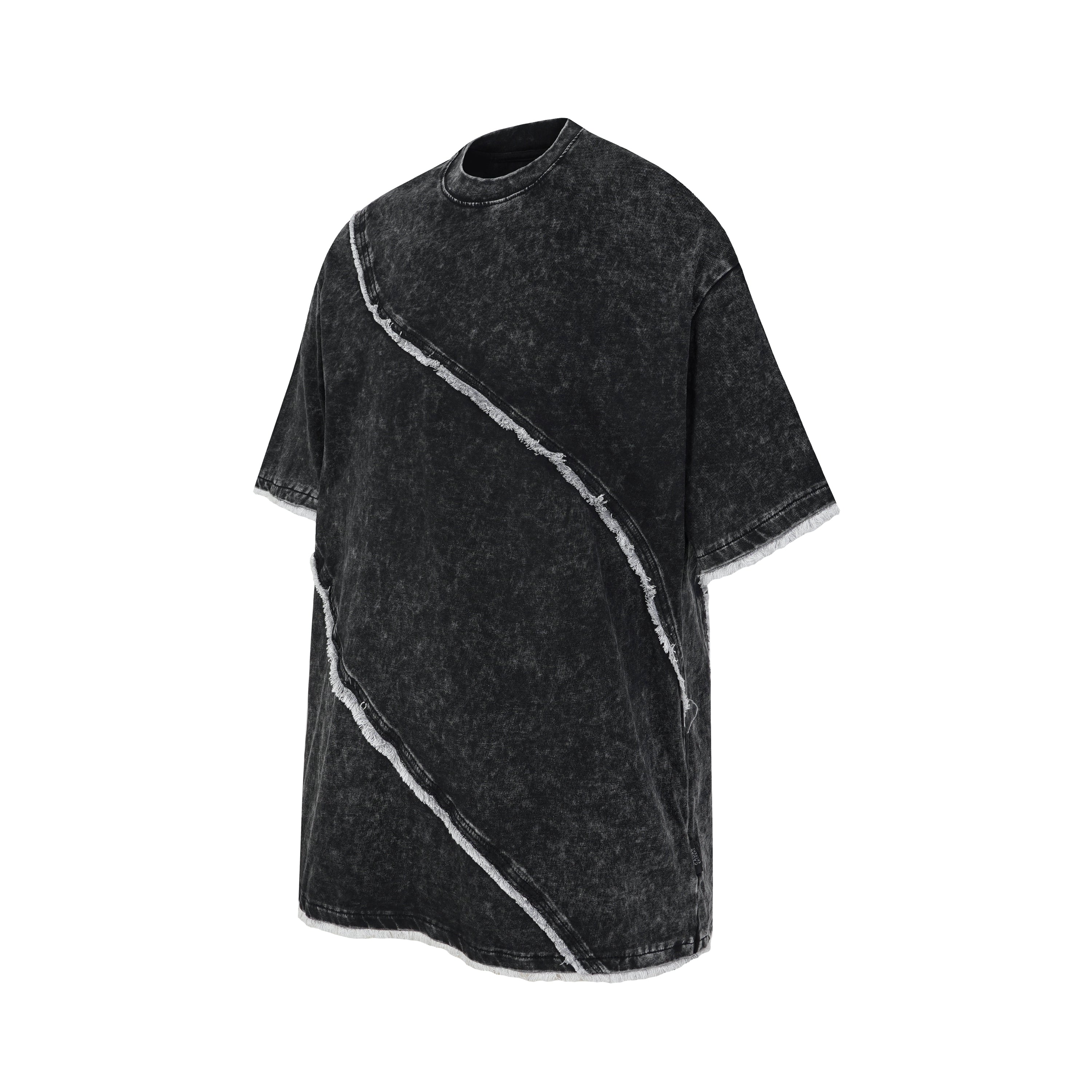 DONOTLOGO Wasteland Revival Collection | Unisex Relaxed Fit Deconstructed Tee | Bold Diagonal Raw Seaming & Faded Wash Finish with Heavyweight Cotton Fabric