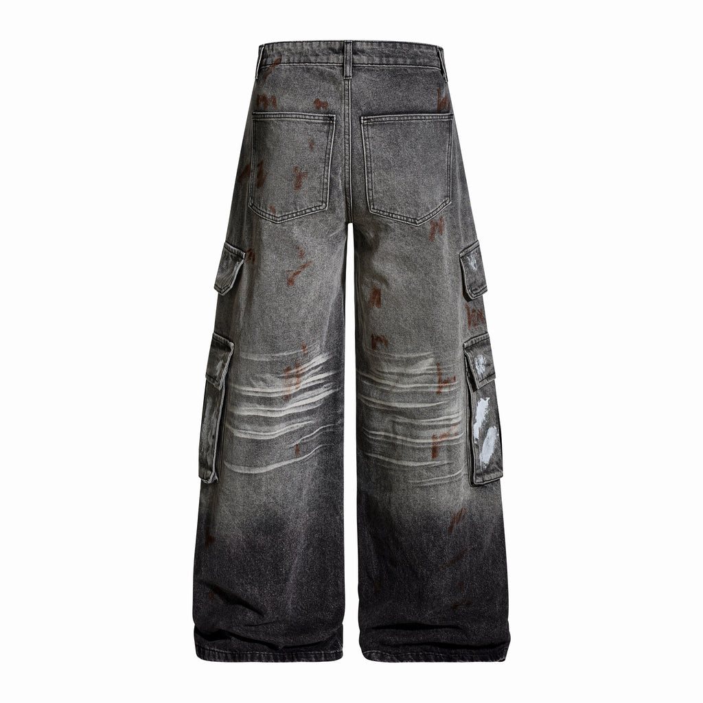 Unisex Vintage Washed Graffiti Denim Pants